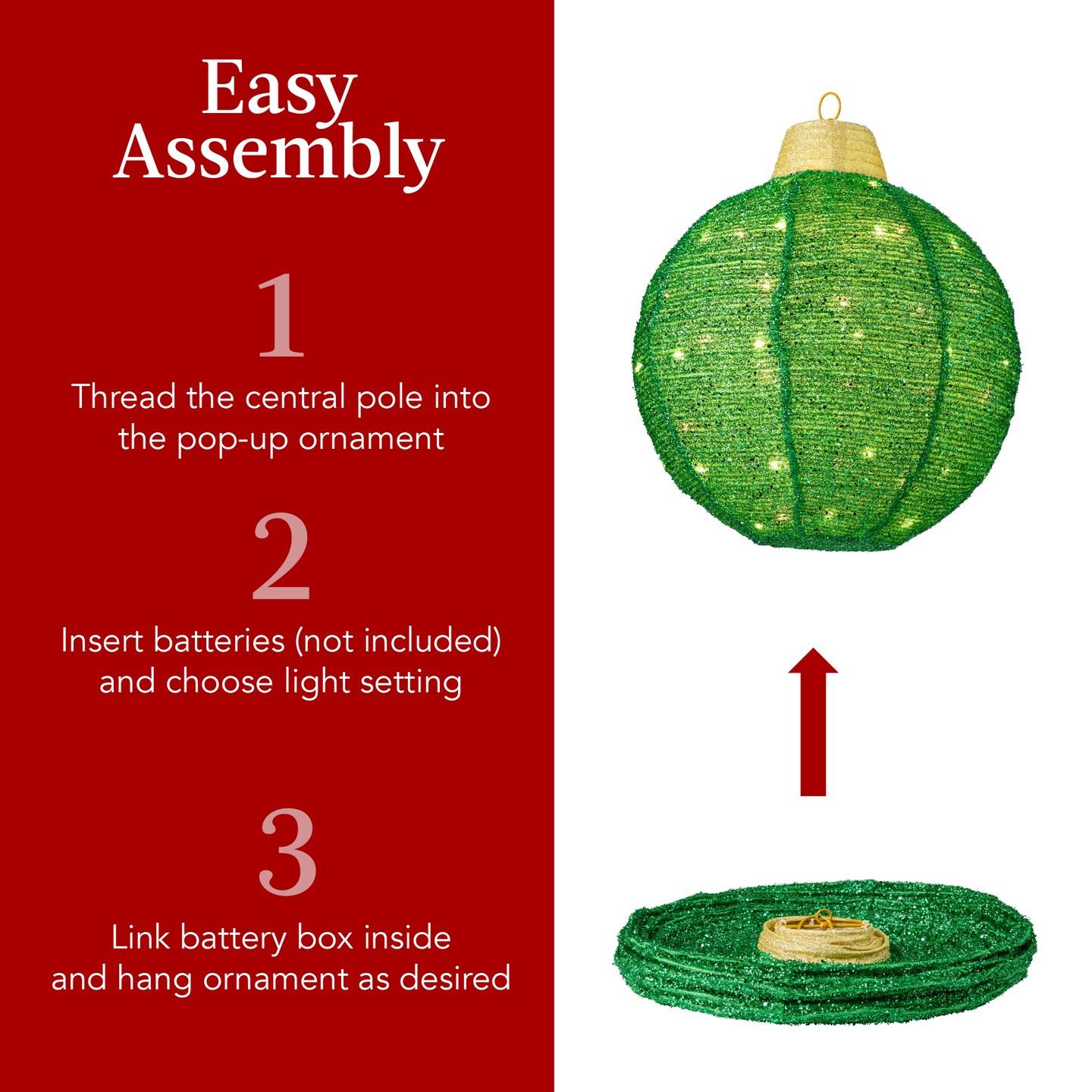Best Choice Products 3-Piece Hanging Pop-Up Outdoor Christmas Ornaments, LED Lights, 8 Light Functions