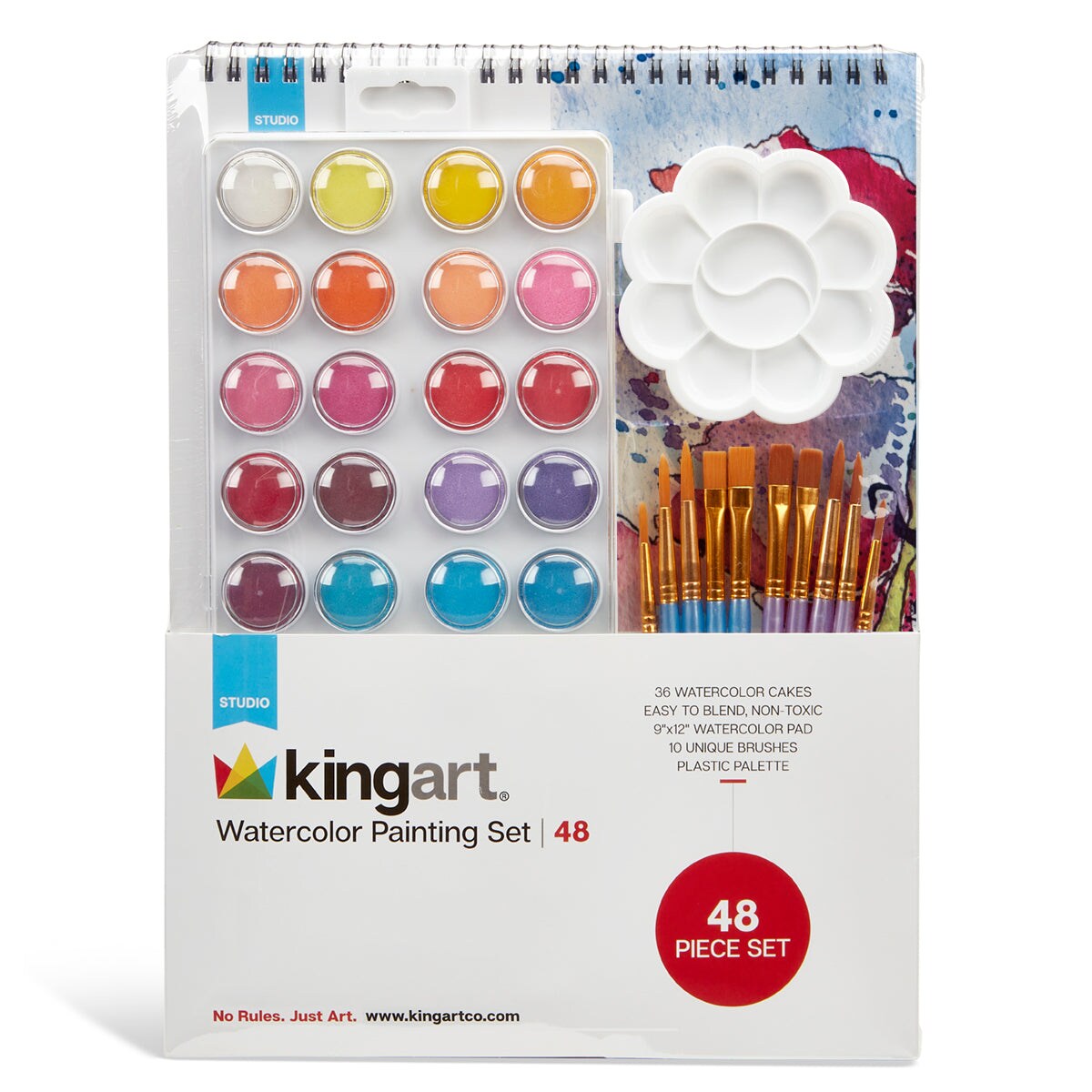 KINGART® Watercolor Painting Art Set - Paint, Brushes, Paper & Palette