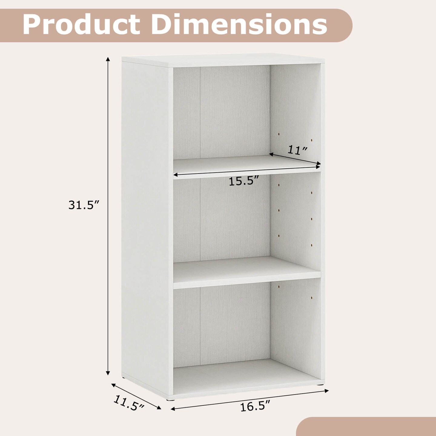 Costway 2 PCS 3 Tier Open Shelf Bookcase Multi-functional Storage Display Cabinet White