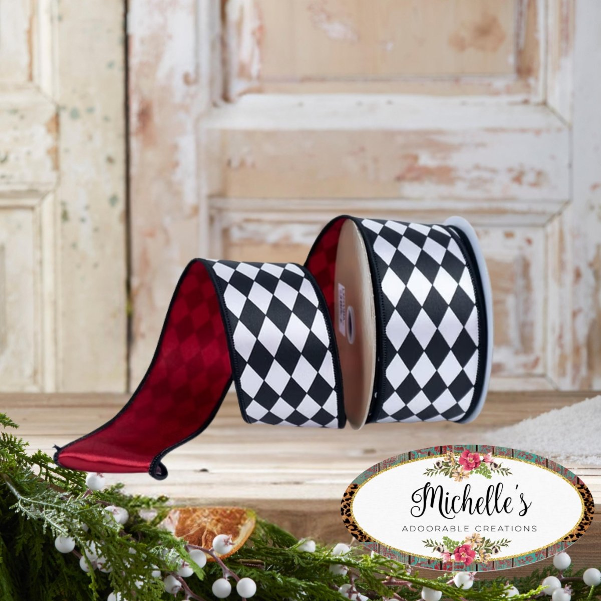 2.5&#x22; Harlequin Fused Back Ribbon: Red (10 Yards)