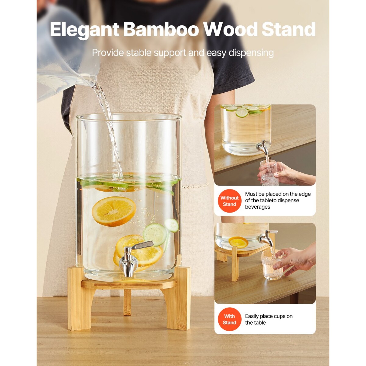 Glass Drink Dispenser 2.2 Gal for Juice Iced Tea Lemonade Parties