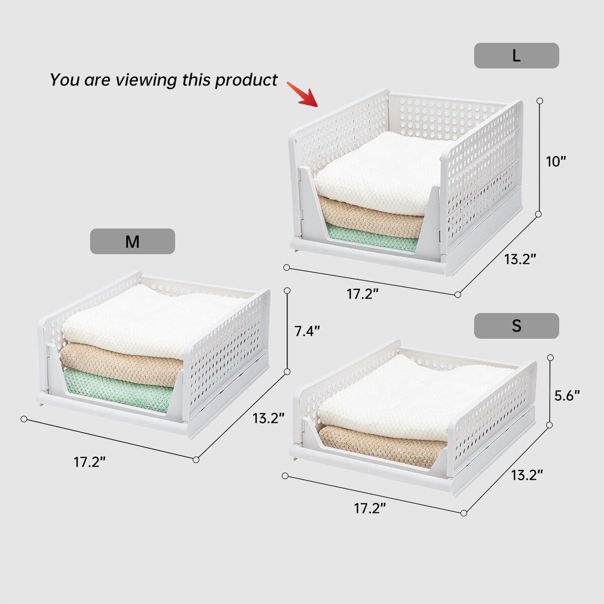 VUSIGN Hollow Design Crates Light Beige – Large 17.2″ × 13.2″ × 10″ Fold-Flat Stackable Plastic Storage Bins, 4-Pack