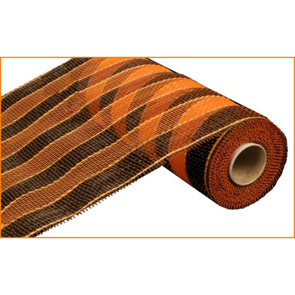 10&#x22; Poly Deco Mesh Ribbon: Orange and Black Stripes