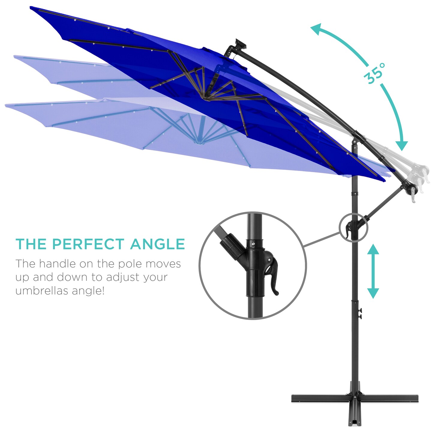 Best Choice Products 10ft Solar LED Offset Hanging Outdoor Market Patio Umbrella w/ Adjustable Tilt