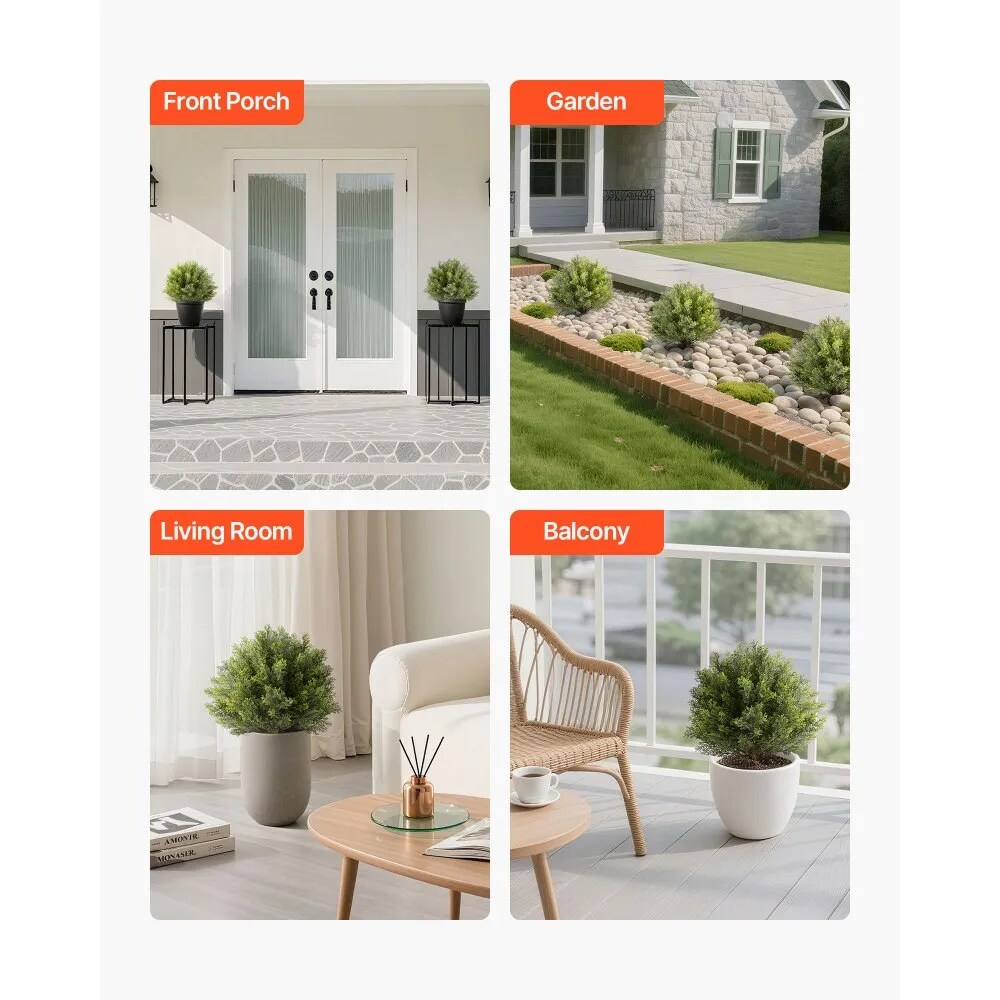 2 Pack 16 Inch Artificial Cypress Topiary Trees with Ground Spike