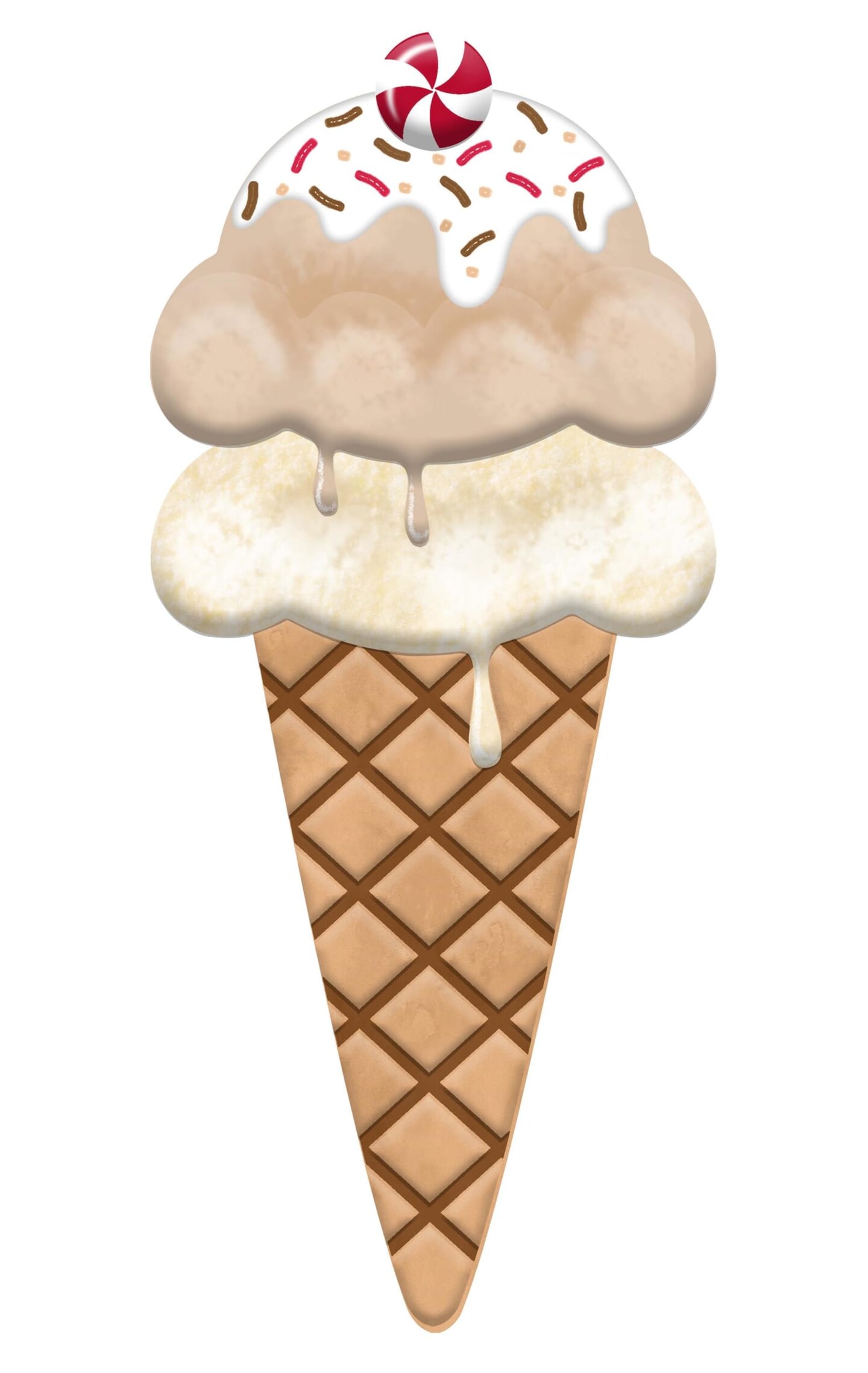 12" Ice Cream Cone Metal Wreath Attachment Sign for Summer Party Decorations, Wreaths, and Crafts (Tan, Cream, Peppermint Candy, Christmas)