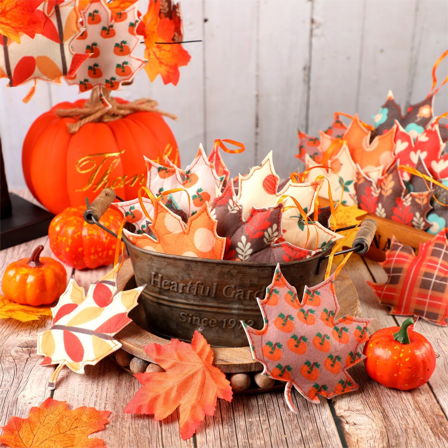 27 Pcs Thanksgiving Tree Decoration Fall Autumn Leaves Tree Ornaments Thanksgiving Decor 3D Felt Leaves Pumpkin Autumn Hanging Ornaments for Home Decor Party Favors(Cute Style)