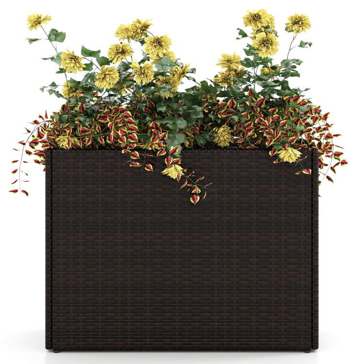 Mixed Brown PE Rattan Raised Garden Bed with Metal Frame and Liner for Indoor and Outdoor Use 32 Inch