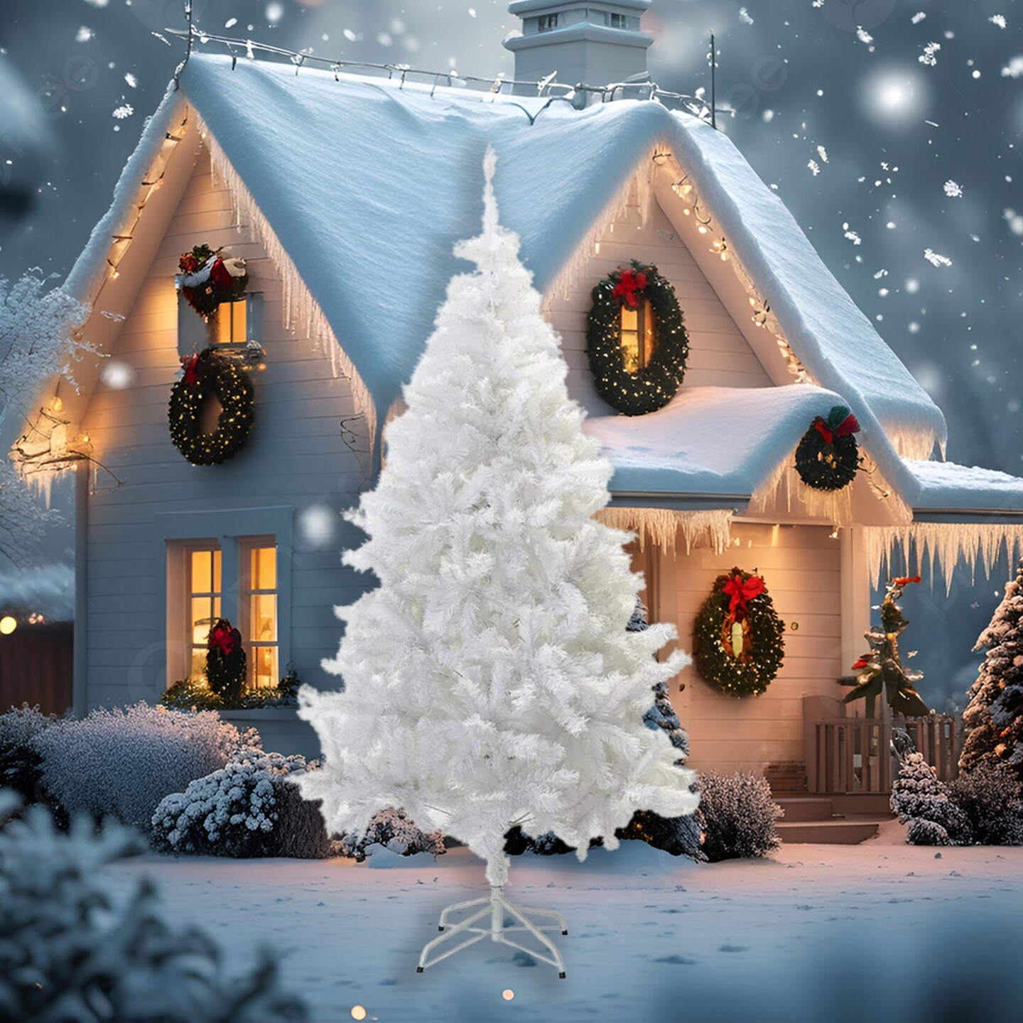 4 Ft White Artificial Christmas Tree Full Pine Style with Hinged Branches