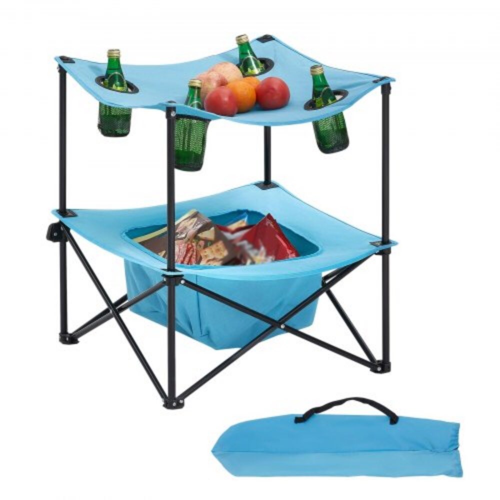 Portable Outdoor Picnic Table with Waterproof Canvas and Cup Holders