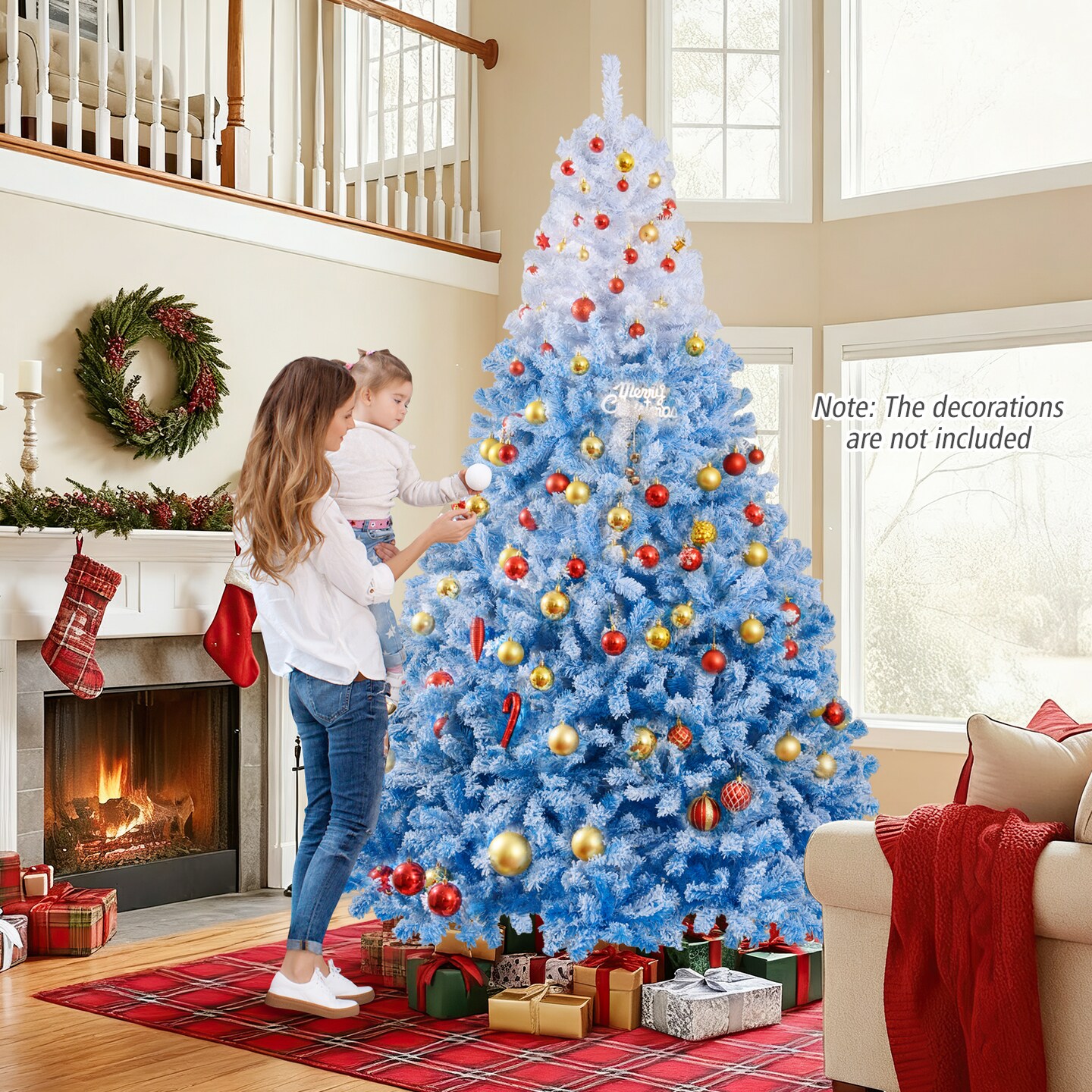 Pre Lit Christmas Tree White Blue Gradient Snow Flocked LED Lights