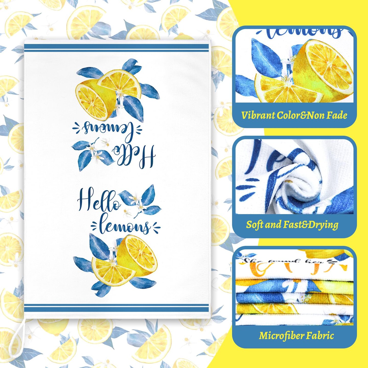 Sratte 6 Pcs Lemon Kitchen Towels 24 x 16 Inch Capri Tiles Lemon Tea Dishtowels Farmhouse Absorbent Blue Yellow Hand Bathroom Towel for Holiday Kitchen Bathroom Amalfi Coast Party Decor Gifts