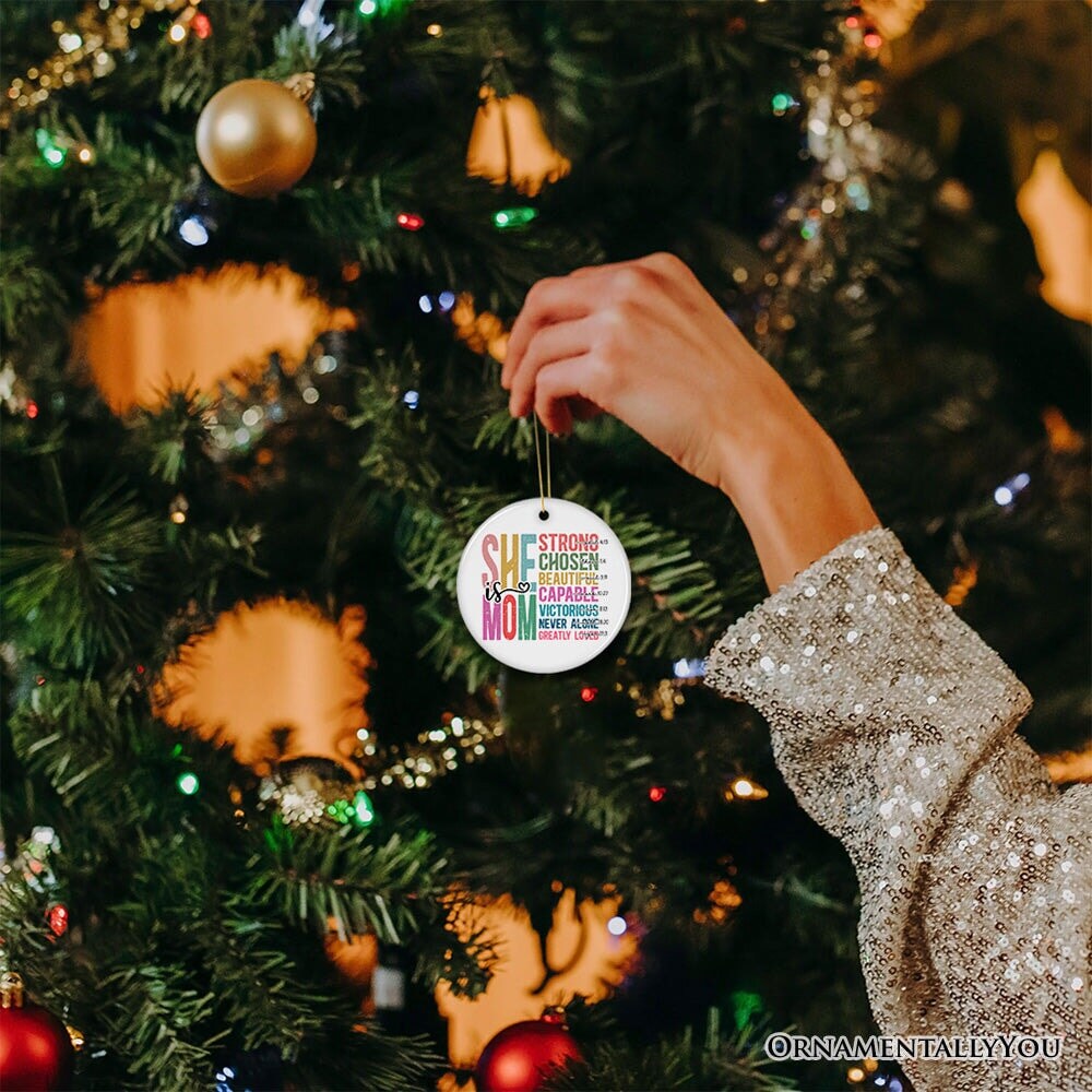 Inspirational Christian Mom Ornament, Motivational Christmas Gift for Strong Mothers