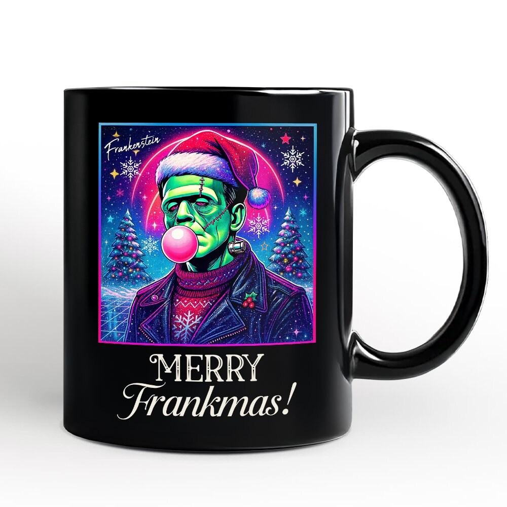 Frankenstein Christmas Vaporwave Mug, Retro Neon Holiday Gift, Color ...