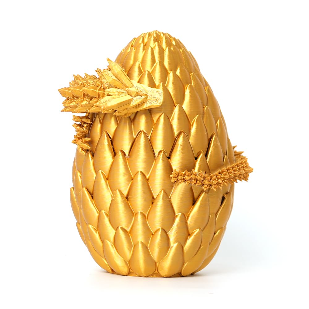 3D Printed Dragon Egg - Gold - Surprise Egg with 12" Flexible Crystal Dragon Inside, Mythical 3D Printed Gift Toy, Desk Executive Pet, Figurine Decor for Christmas, Birthday, Easter