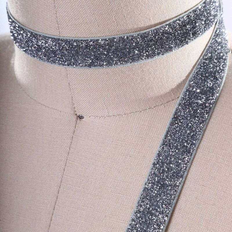 2 Yards Silver Glitter Elastic Trim 5/8&#x22; Stretchy Headband Elastic