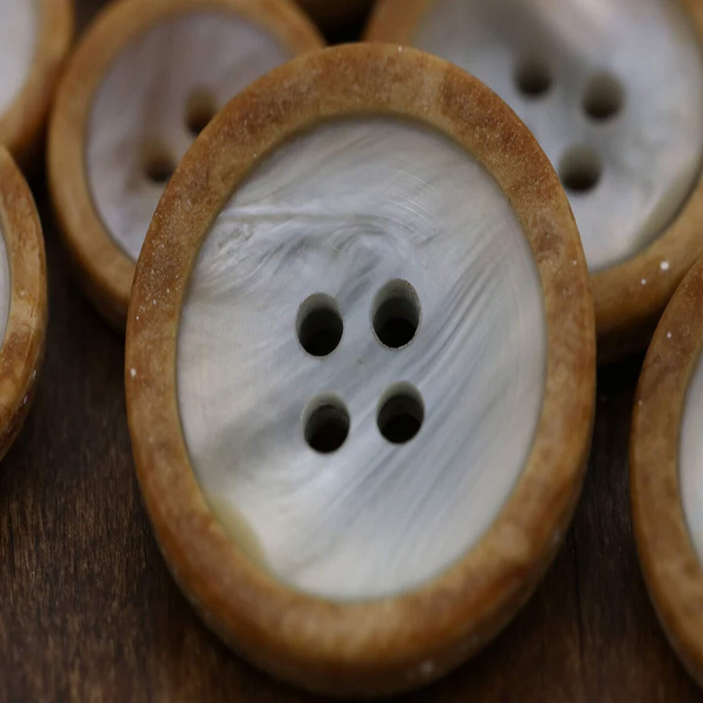 12 Pieces Large Faux Shell Buttons with Faux Wood Edge 23mm 15/16" Four Hole Plastic Shirt Buttons