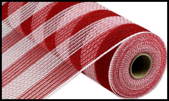 10.5" x 10yd Red/White Stripe Faux Jute Mesh Roll - Ideal for Wreath Making & Craft Projects-RY831949