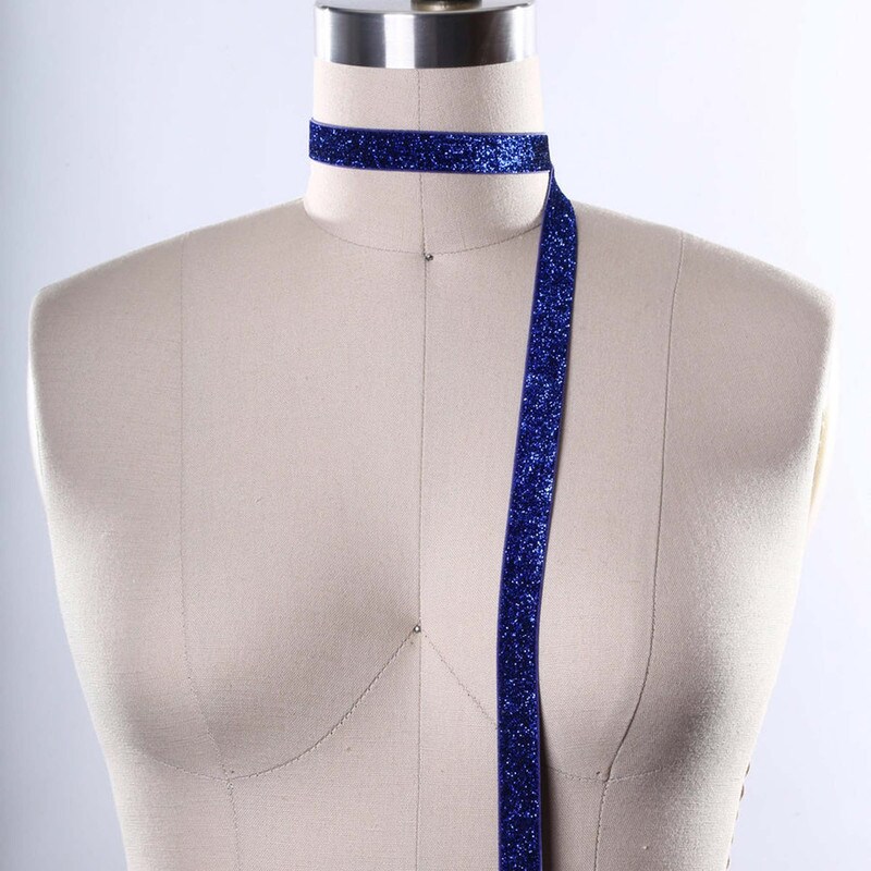 2 Yards Royal Blue Glitter Elastic 3/8" Shiny Trim for Hair Accessories & Crafts