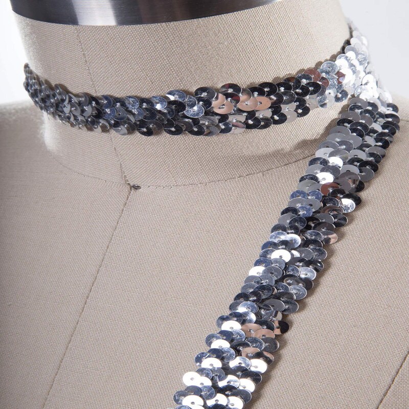 1 Yard 1.5&#x22; Stylish Silver Stretch Sequin Trim