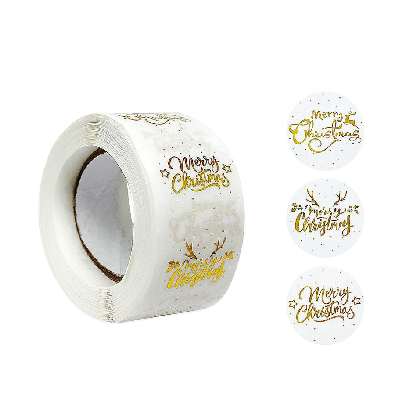 Wrapables Christmas Stickers Label Roll Holiday Stickers 500 Pc Gold Foil Merry Christmas
