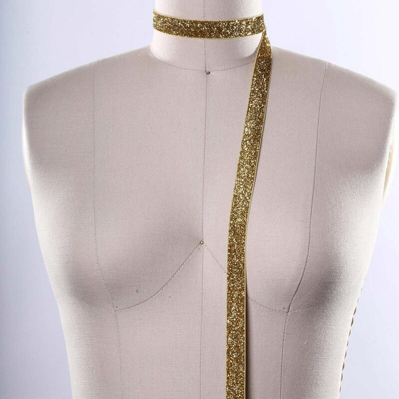 2 Yards Gold Glitter Elastic Trim 5/8&#x22; Stretchy Trim for Headbands &#x26; Crafts