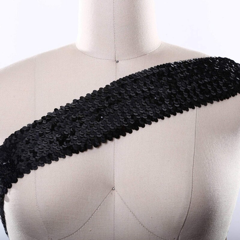 1 Yard 1.5&#x22; Black Stretch Elastic Sequin Trim