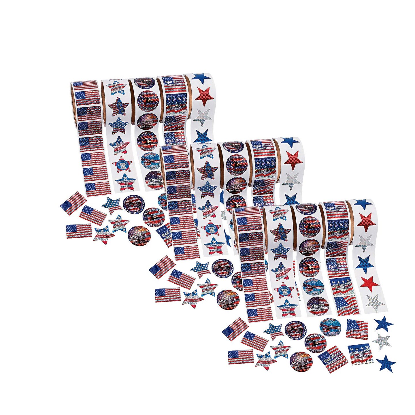 1 1/2" Bulk Classic Patriotic Paper Sticker Roll Assortment 500 Stickers