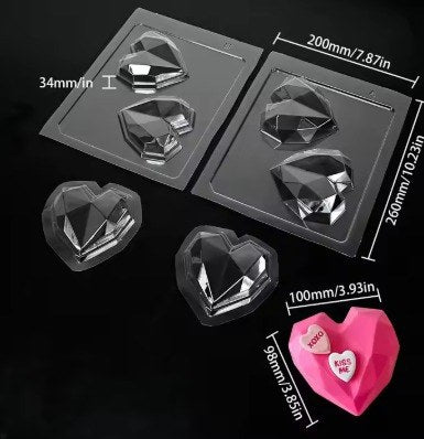 Heart-Shaped Chocolate Mold Set - 3-Piece Cakewalk Silicone Baking Molds