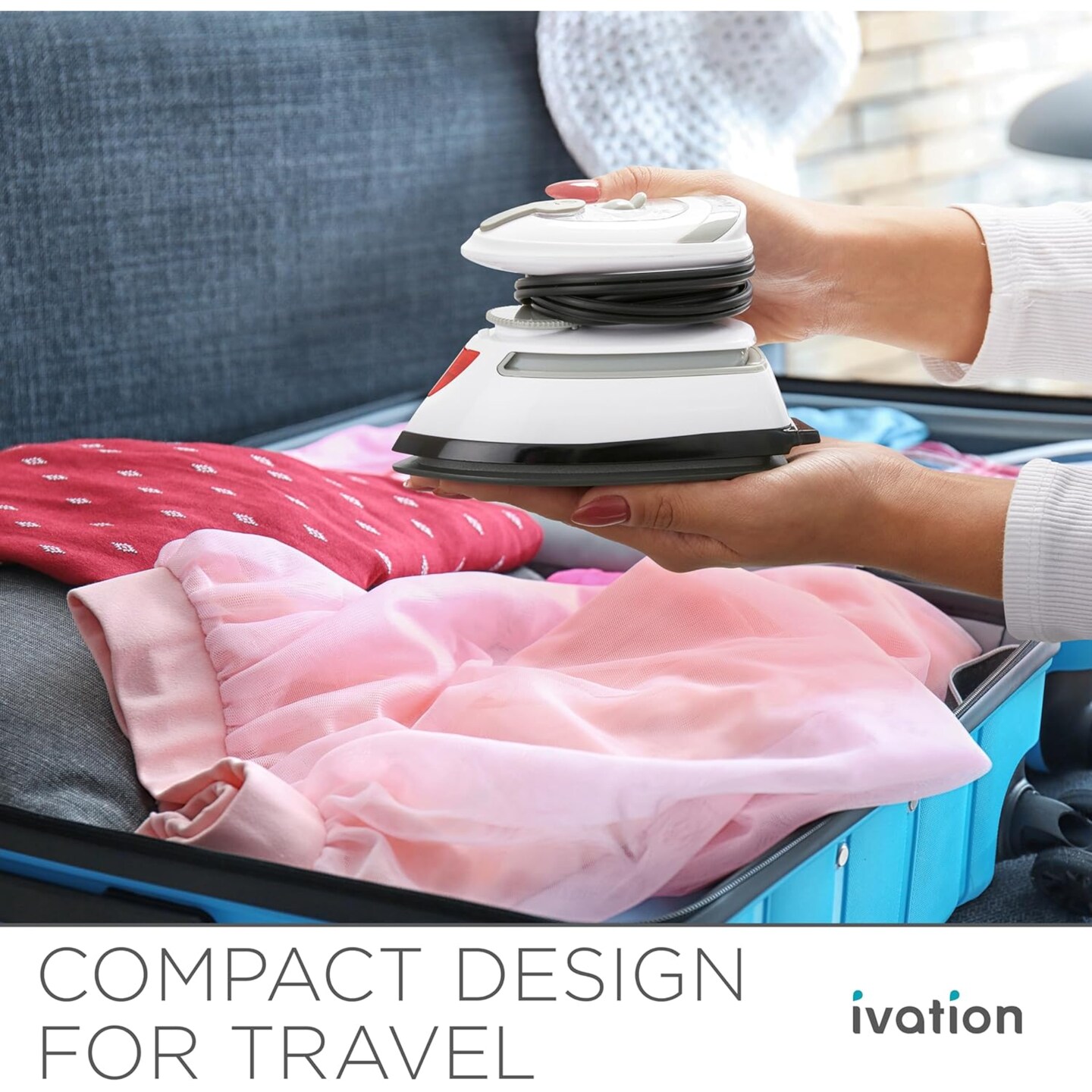Ivation Travel Steam Iron, Dual Voltage Mini Portable Iron with Nonstick Soleplate, ETL Certified