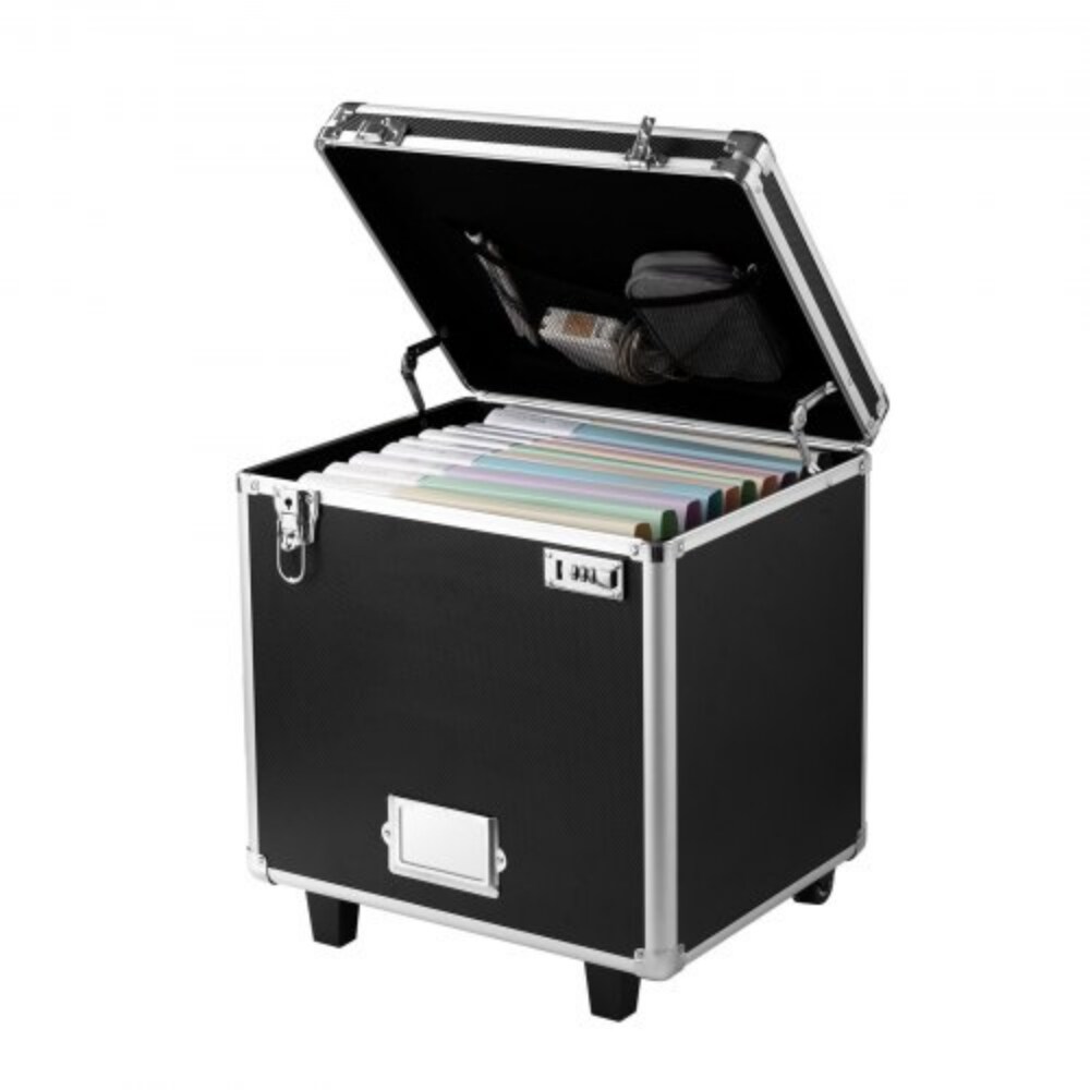 Black Rolling File Storage Box with Dual Lock and Aluminum Frame for Home or Office