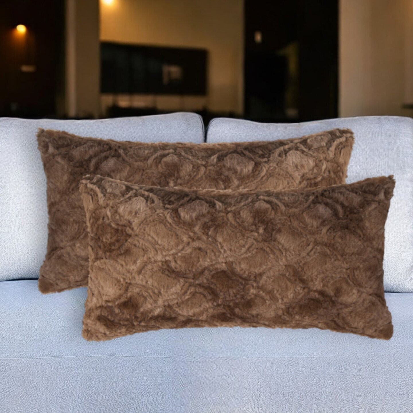 Edge Collections - 12-inch h x 20-inch w x 5-inch d - Brown - Cozy Lumbar Throw Pillows for Home Decor - 2 Pieces