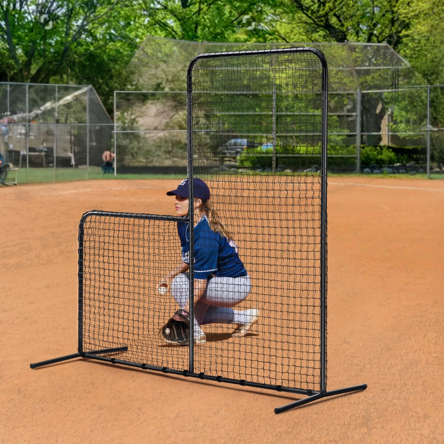 7x7 Ft Baseball Softball Pitching Screen with Heavy-Duty Steel Frame and Portable Bag