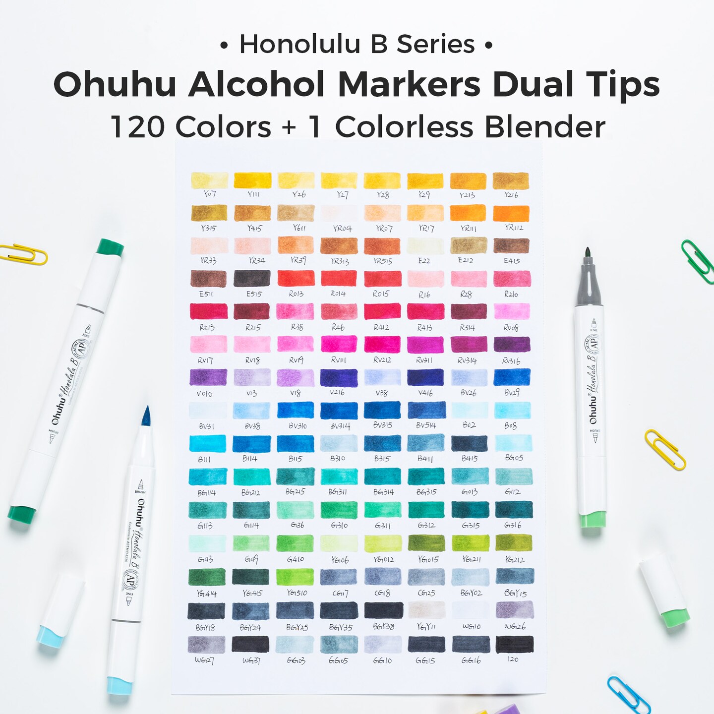 Ohuhu Alcohol Markers Brush Tip -Double Tipped Art Marker Set for Artist Adults Coloring Illustration - 120 Colors- Brush &#x26; Chisel/ Brush &#x26; Fine Dual Tips- Honolulu/ Honolulu B of Ohuhu Markers- Refillable Alcohol-based Ink
