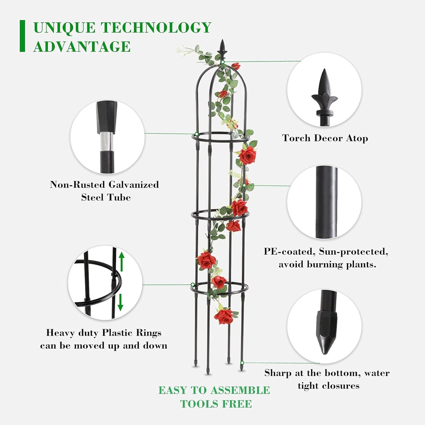 6.2ft Garden Obelisk Trellis Rustproof Metal Tower Stand