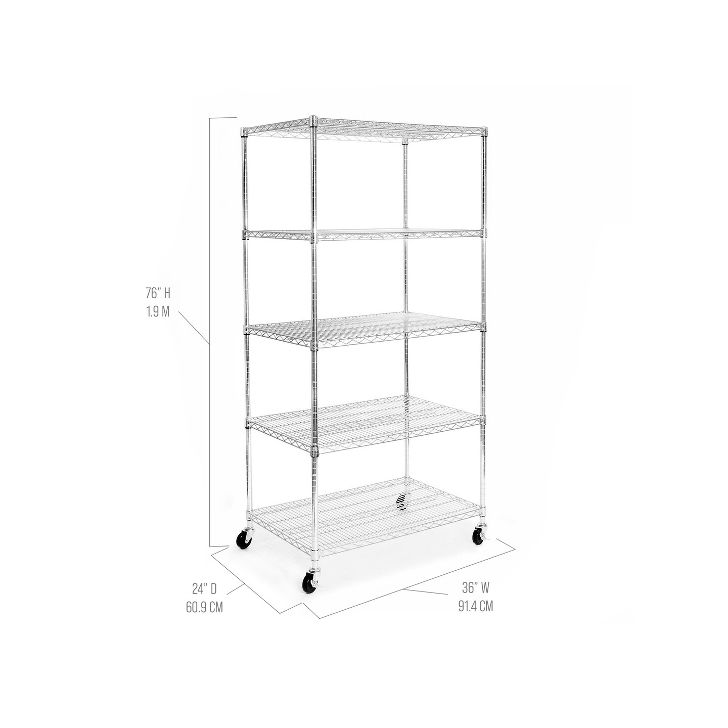 Seville Classics UltraDurable 5-Tier NSF Steel Shelving, 36" W x 24" D x 76" H