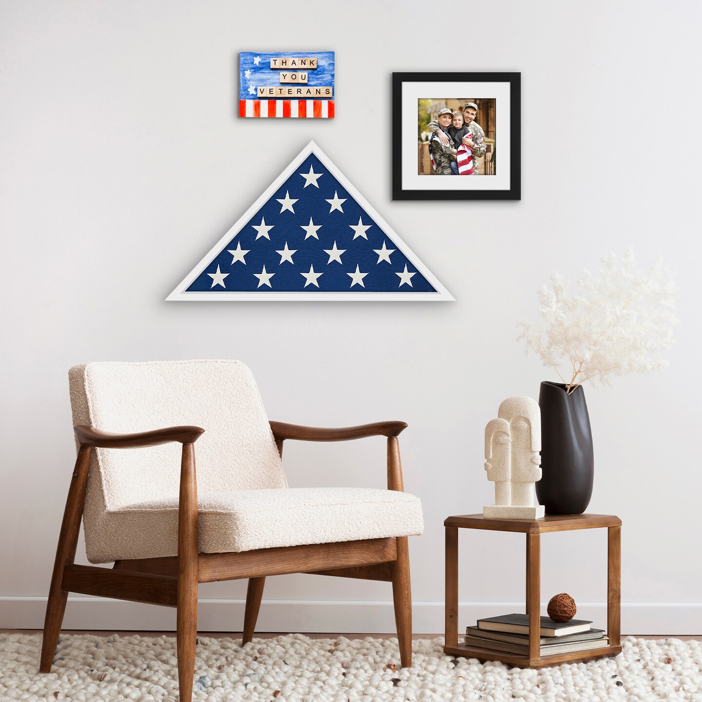 Americanflat Small Flag Display Case for Burial Flag - Fits Folded Flag - Elegant Military Flag Display Case - Plexiglass Cover - Triangle Hanging Hardware - Brown