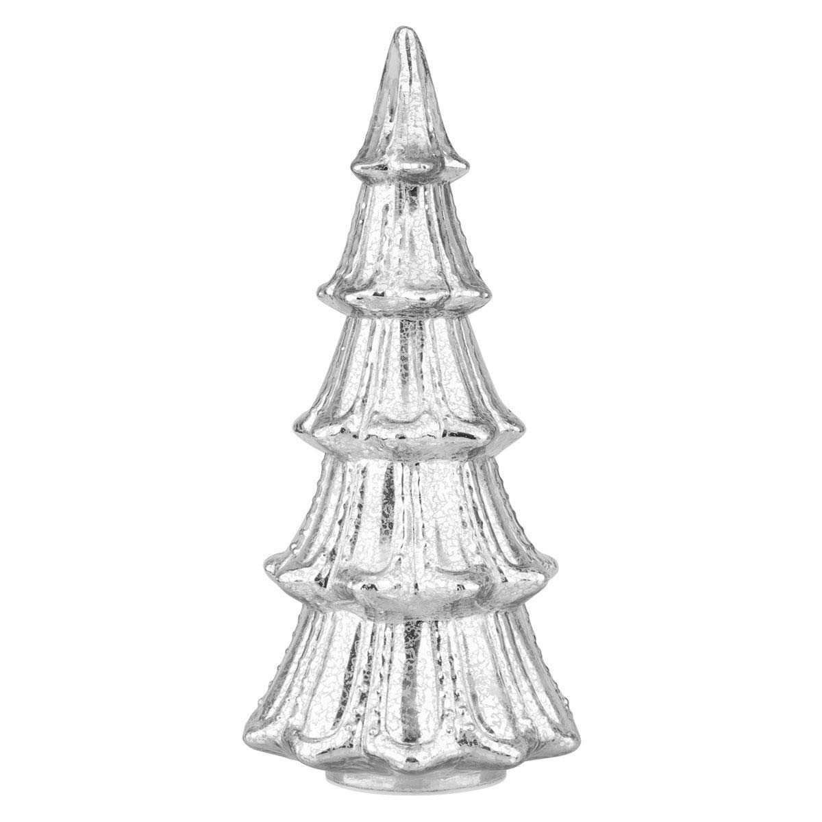 Haute Decor 14 Inch Battery Operated Lighted Mercury Glass Silver Christmas Tree with Built-in Timer and 20 Warm White LED Lights