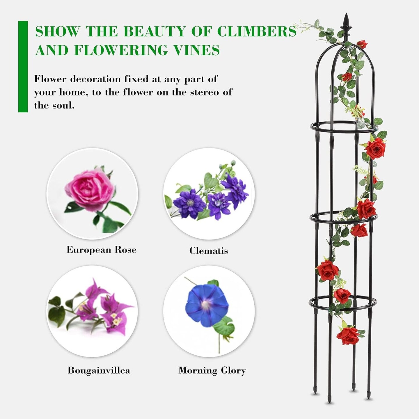 6.2ft Garden Obelisk Trellis Rustproof Metal Tower Stand