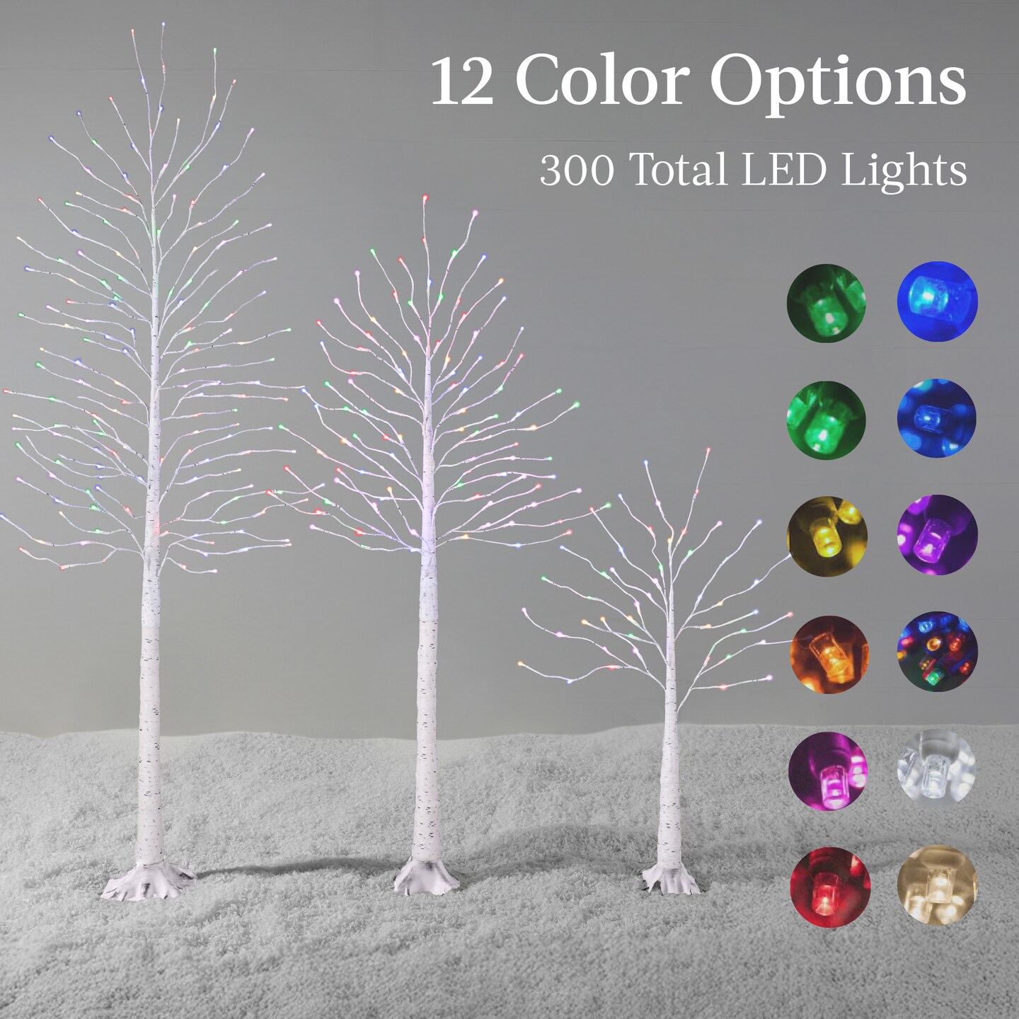 Best Choice Products Set of 3 Lighted Twig Birch Trees, 4ft, 6ft, 8ft w/ 300 LEDs, Warm White, Multicolor Lights