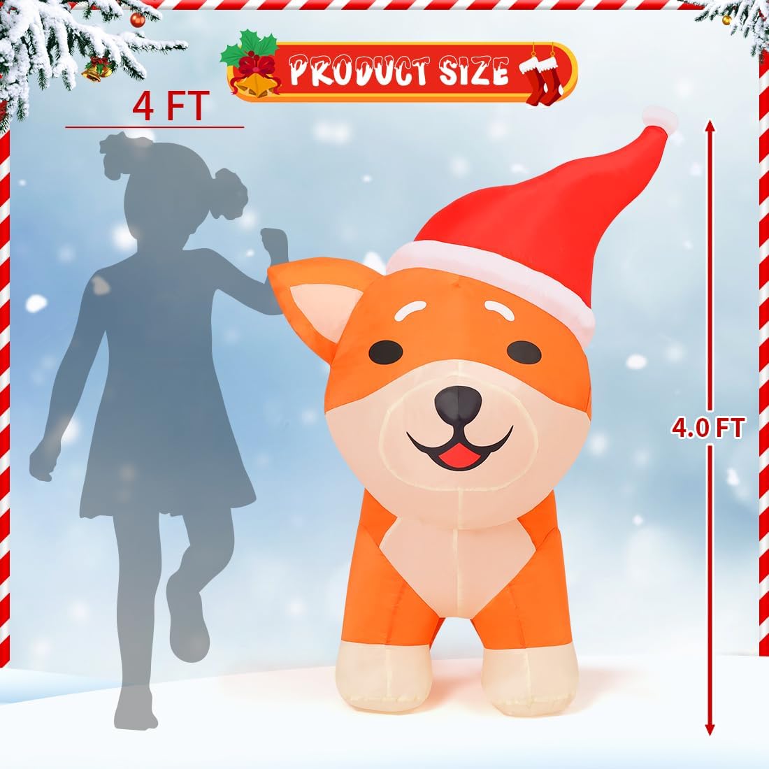 GOOSH 4FT Christmas Inflatables Outdoor Decorations Blow Up Shiba Inu Dog Built-in LEDs