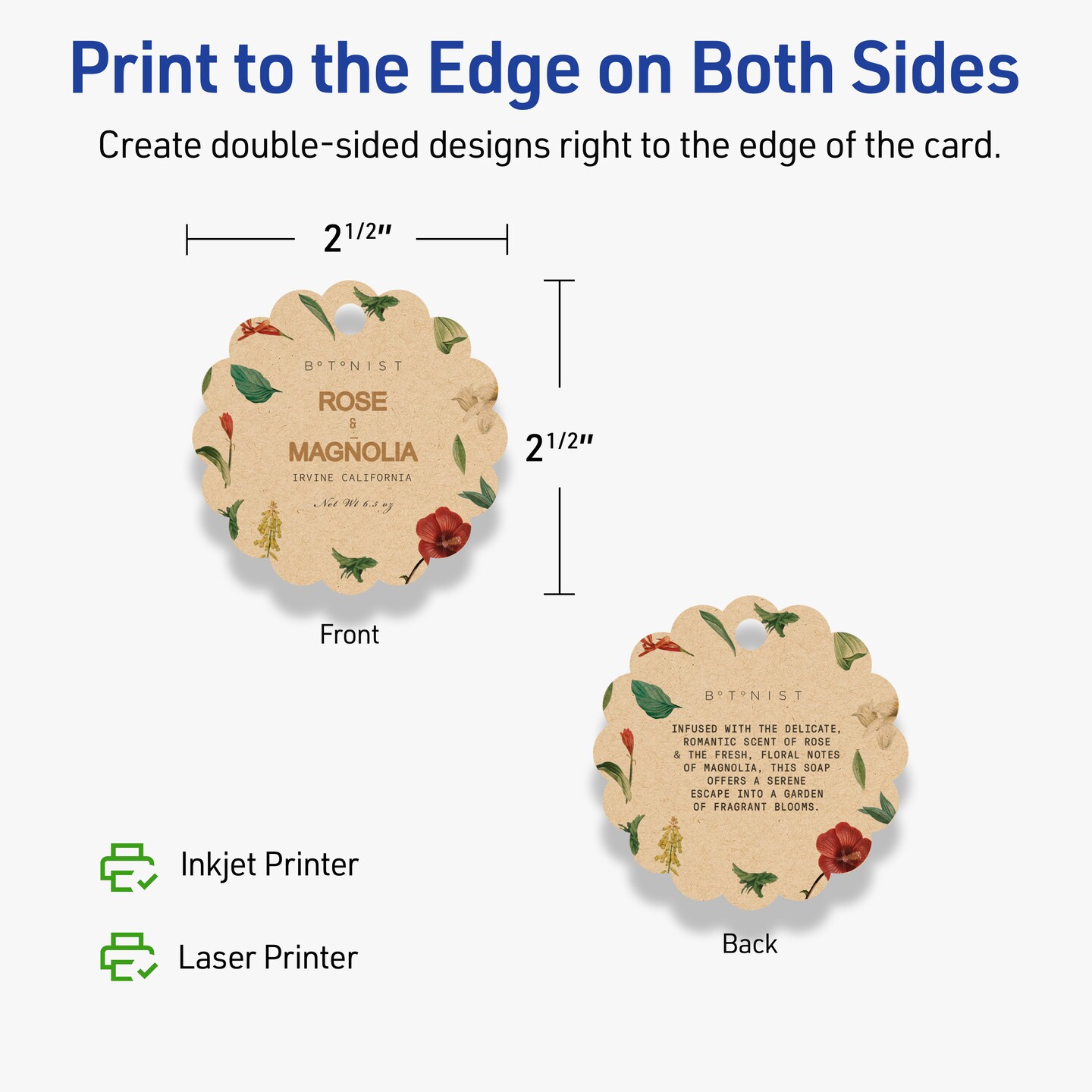 2-1/2&#x22; Diameter Round Scalloped Edge, Kraft Brown Printable Tags