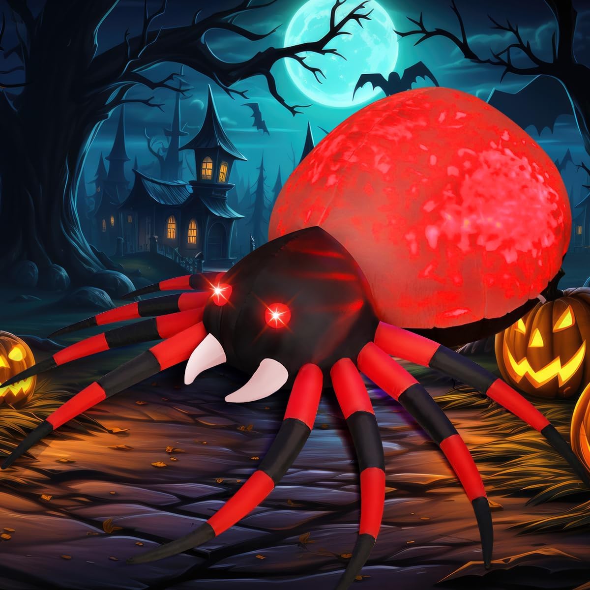 GOOSH 12 FT Width Halloween Inflatable Spider Outdoor Decoration with Magic Light
