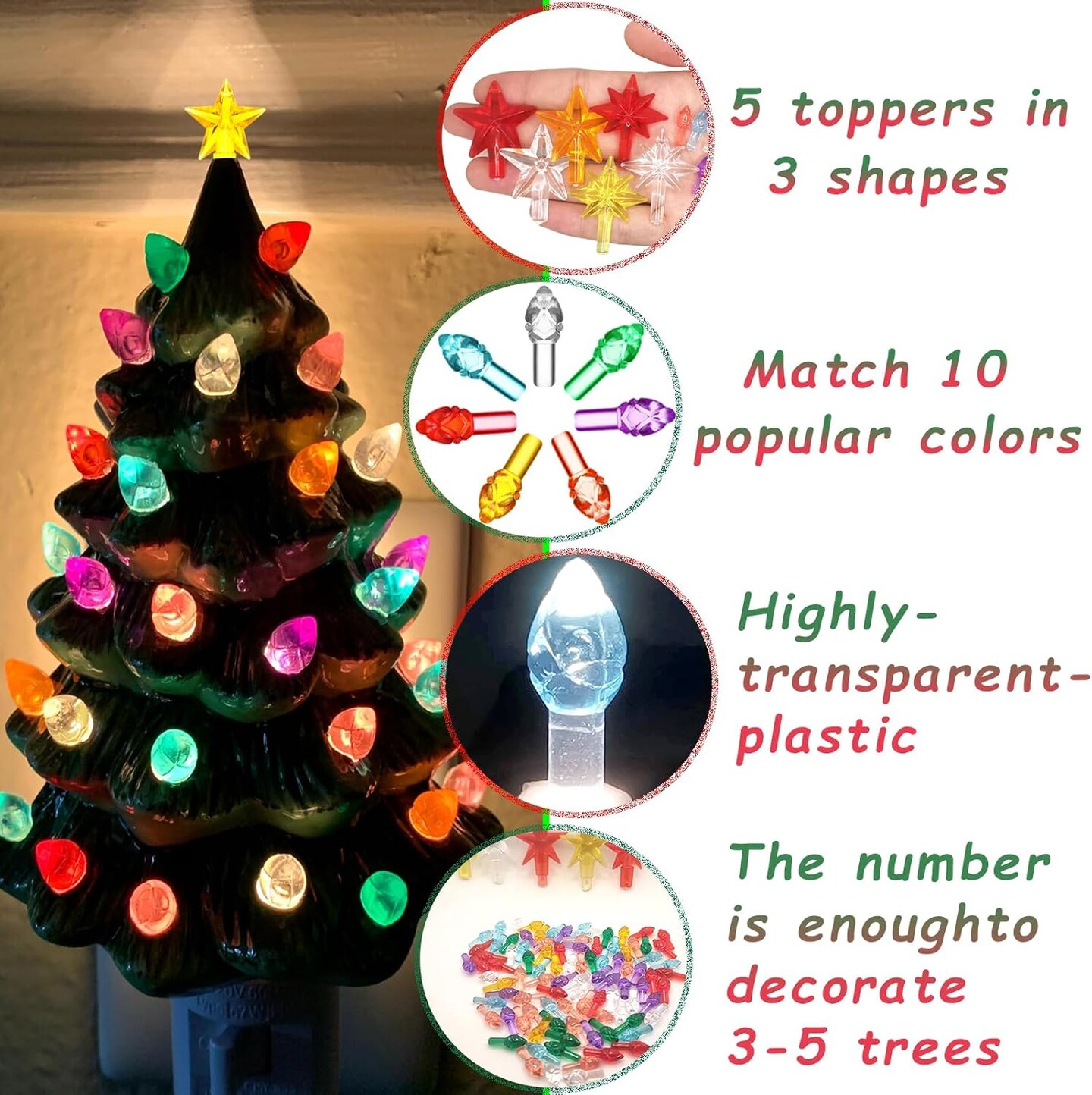 Replacement Lights Bulbs for Ceramic Christmas Tree (Lucky 7 Series: Mixed Colors)