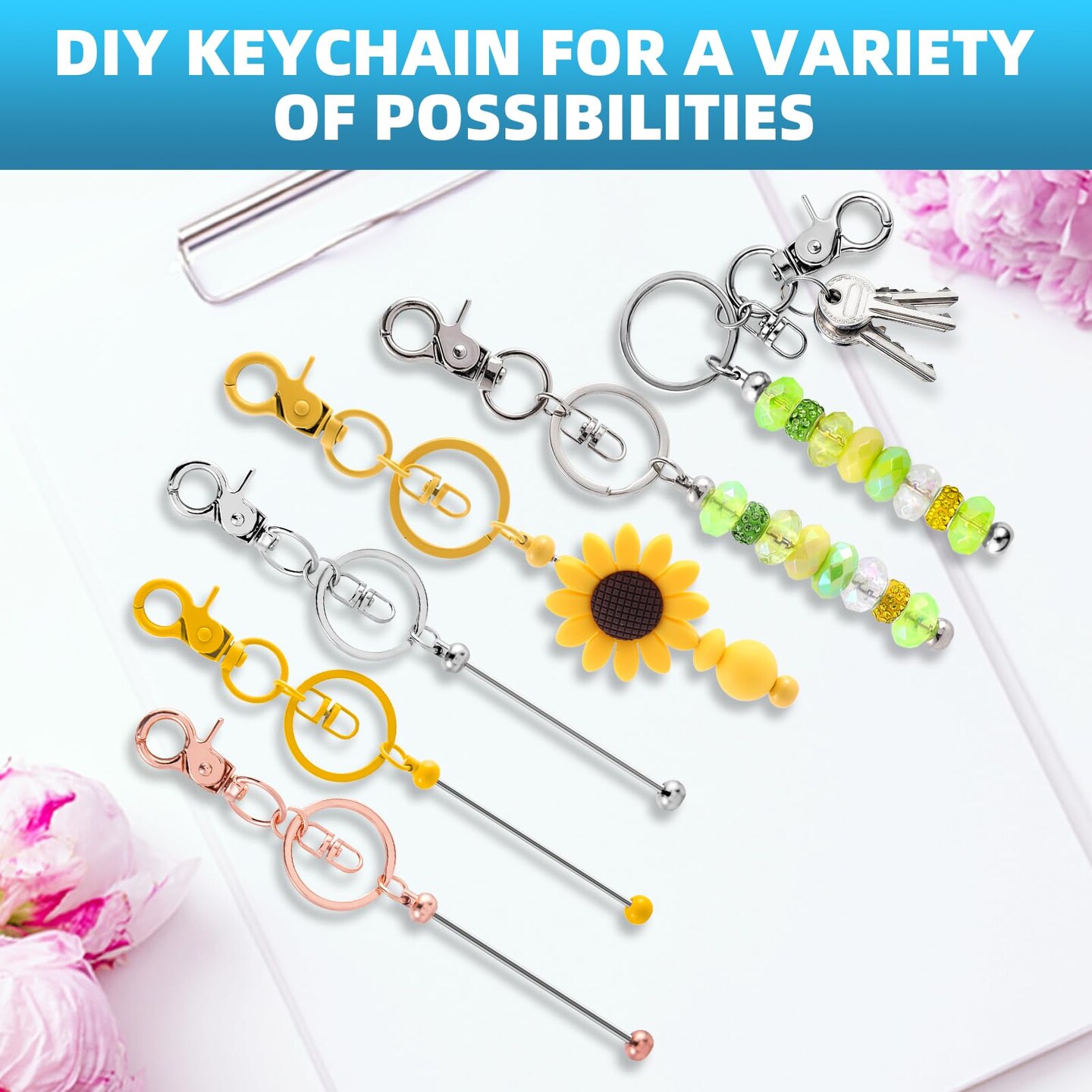 20 Pcs Beadable Keychains Bulk Kit – DIY Keychain Making Supplies with Metal Blanks for Crafts, Jewelry, Charms, Custom Projects – Blank Chain Bars for Beaded Keychain Design (Colourful)