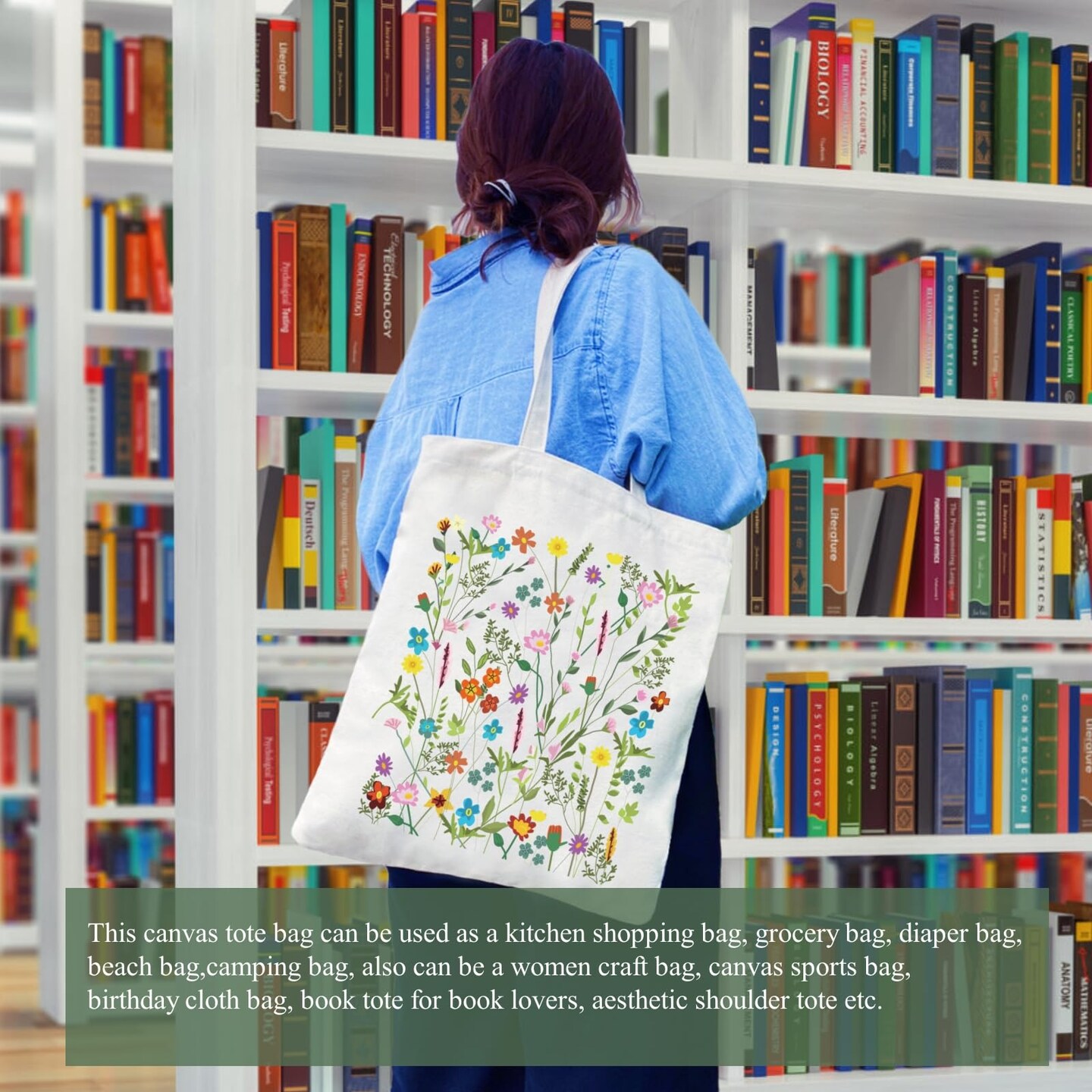 Canvas Tote Bag for Women Aesthetic Cute Shopping Grocery Reusable Bags with Inner Zipper Women Gift