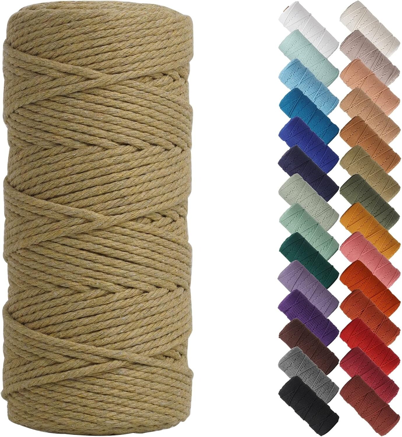 3mm x 109 Yards Natural Macrame Cord, Beige Cotton Rope for Wall Hangings, Plant Hangers, DIY Crafts & Knitting