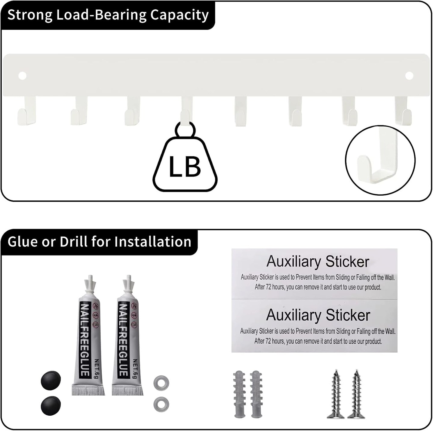 2 Pack Key Holder for Wall, Key Hooks with 8 Hooks Mount Keys on Wall, No Drilling Required, Holders Use for Living Room Kitchen Corridor Decor