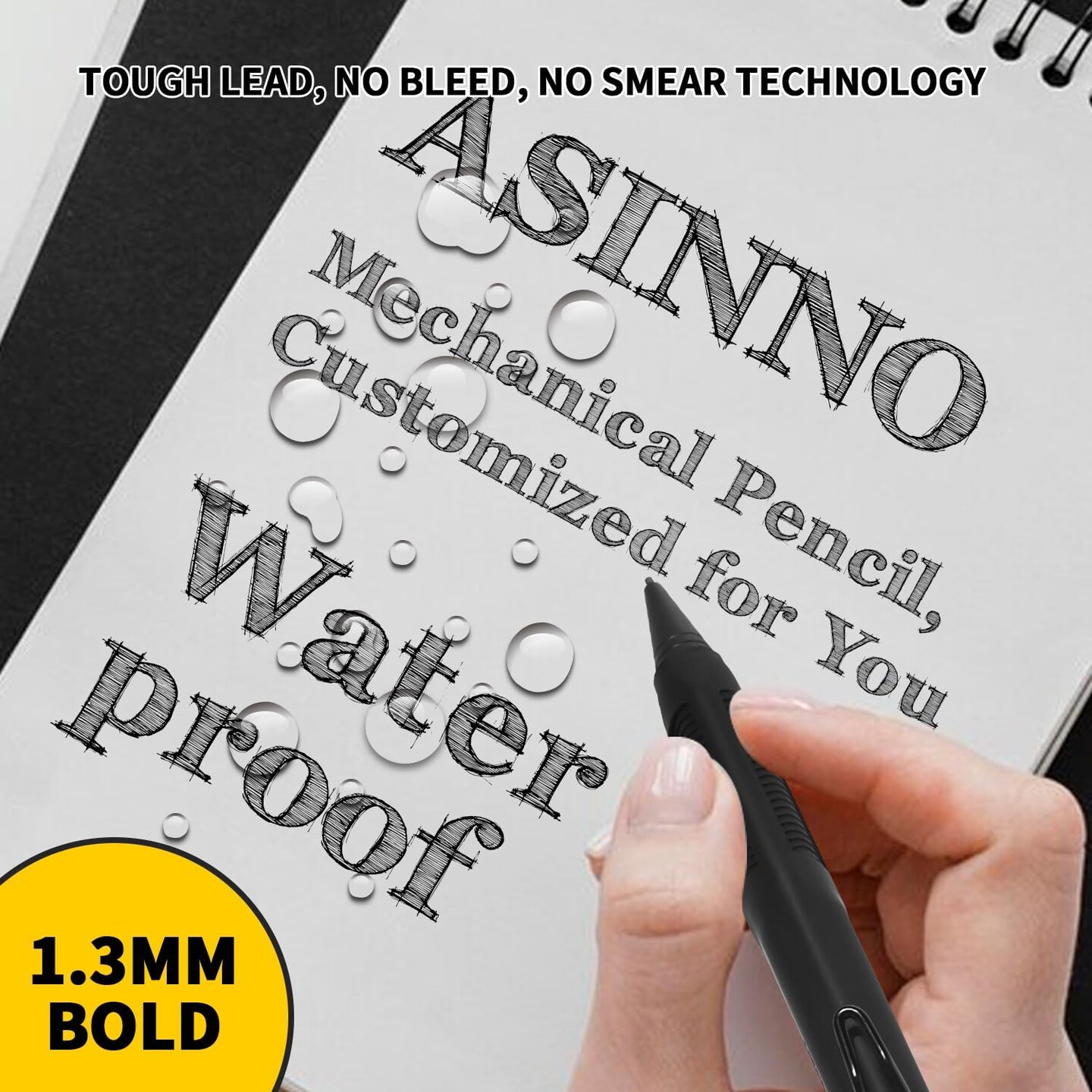 1.3 MM Mechanical Pencil, Weatherproof 2B Dark Lead, Heavy Duty Mechanical Pencil Woodworking Pencils with 20 Lead Refills and 4 Erasers, for Outdoor Marking Drafting Drawing Sketching