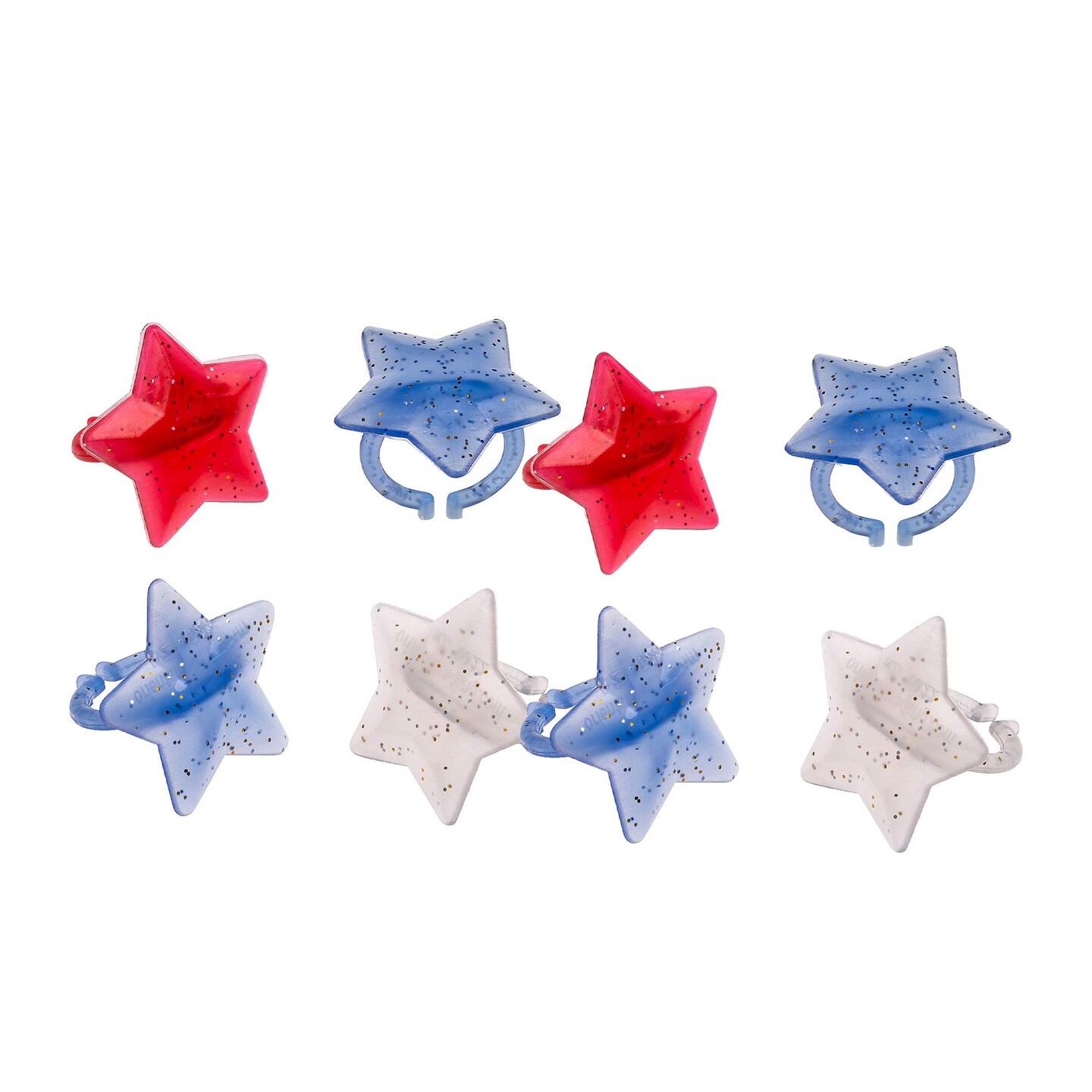 4th of July Patriotic Star-Shaped Glitter Rings 24 Pieces